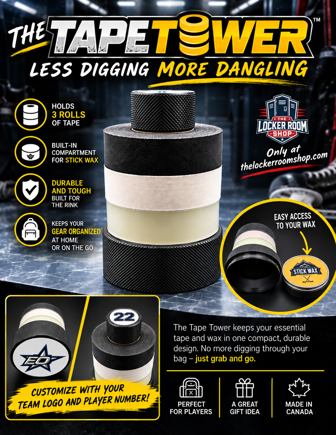 The Tape Tower – Hockey Tape & Stick Wax Organizer