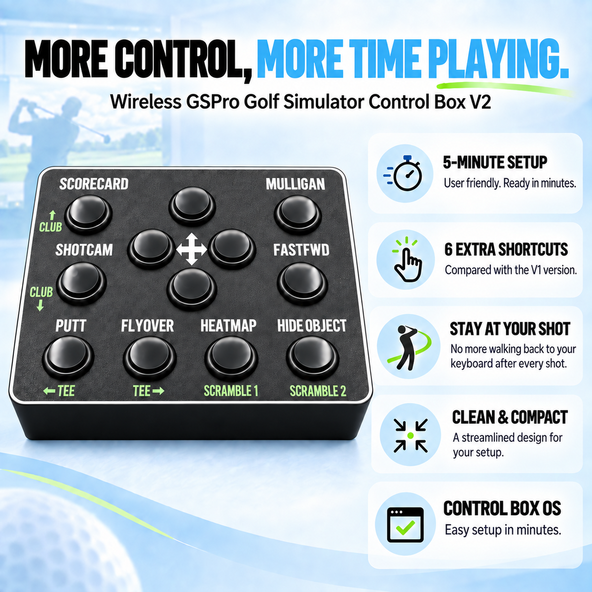 Wireless Golf Simulator Control Box V2 - Designed for GSPRO